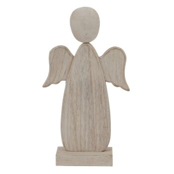 Large Whitewashed Rustic Angel Decoration - Wood - L5 x W13 x H2 cm - Brown