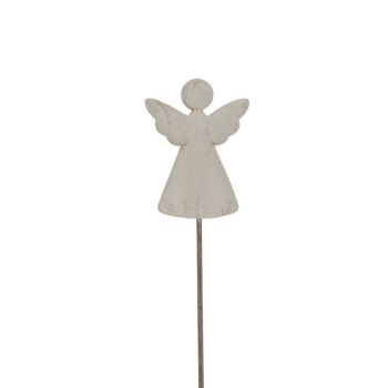 Whitewashed Rustic Angel on Stand - Metal - L9 x W10 x H45 cm - White