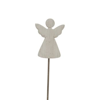 Large Whitewashed Rustic Angel on Stand - Metal - L12 x W15 x H58 cm - White