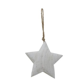 Whitewashed Rustic Hanging Star - Wood - L5 x W13 x H13 cm - White