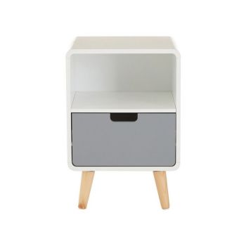 Milo One Drawer Cabinet - Wood - L40 x W38 x H58 cm - White/Grey