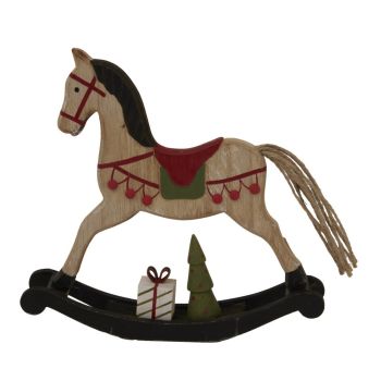 Rustic Decorated Rocking Horse - Wood - L3 x W18 x H9 cm - Brown