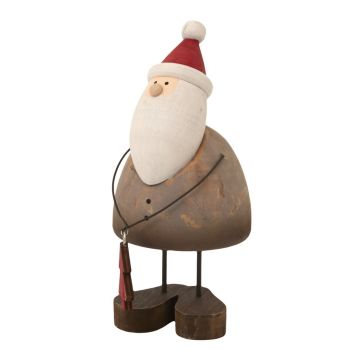 Large Rustic Santa with Tree Decoration - Metal - L8 x W8 x H18 cm - Brown