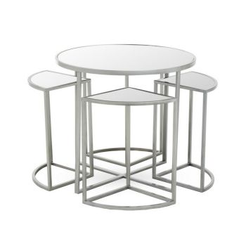 Farran 5 Piece Iron Tables - Metal/Glass/Wood - L61 x W61 x H55 cm - Silver