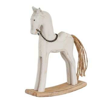 Whitewashed Rustic Rocking Horse Christmas Decoration - Wood - L4 x W14 x H20 cm - Brown