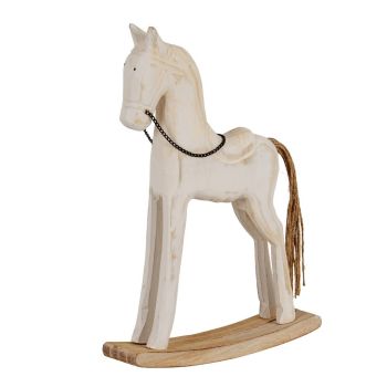 Large Whitewashed Rustic Rocking Horse Christmas Decoration - Wood - L6 x W25 x H37 cm - Brown