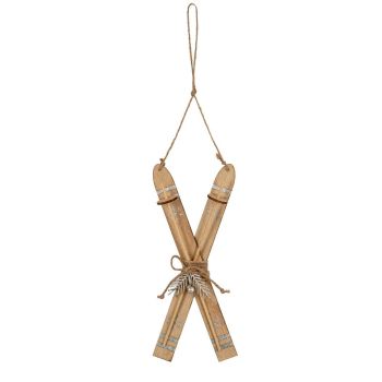 Large Natural Rustic Crossed Skis Bauble - Wood - L2 x W9 x H22 cm - Brown