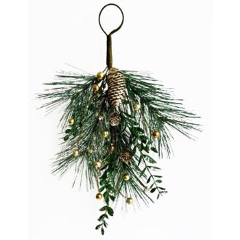Christmas Soft Gold Teardrop Swag with Pinecones - Plastic - H44 cm - Green
