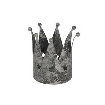 Antique Crown Tealight Holder - Metal - L7 x W7 x H8 cm - Silver