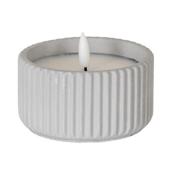 Luxe Collection Natural Glow Chalk Ribbed Small Led Candle - Wax - L9 x W9 x H5 cm - Grey