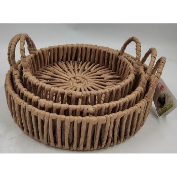 Large Loop Handle Round Trays (Set of 3) - Wicker