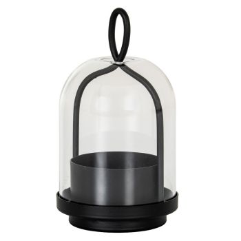 Nyx Large Candle Holder with Glass Cloche - L10 x W10 x H23 cm - Black