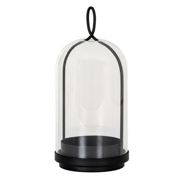 Nysa Large Candle Holder with Glass Cloche - L15 x W15 x H35 cm - Black