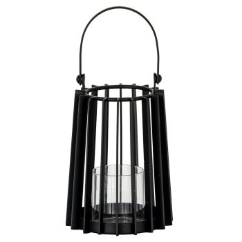 Lynk Small Lantern with Handle and Candle Holder - Glass - L12 x W12 x H24 cm - Black