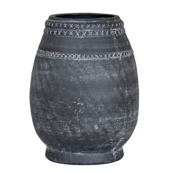 Etched Collection Vase - Ceramic - L19 x W19 x H25 cm - Black