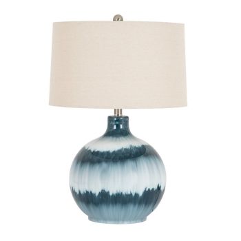Ocean Shadows Table Lamp with Linen Shade - Glass - L43 x W43 x H63 cm - Blue