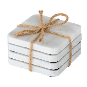 Square Marble Coasters (Set of 4) - Stone - L9 x W9 x H4 cm - White