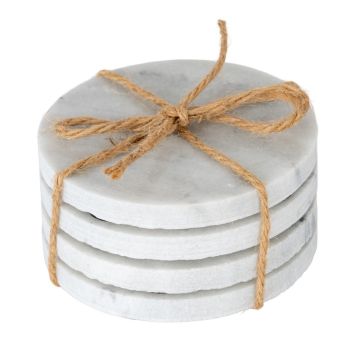 Round Marble Coasters (Set of 4) - Stone - L9 x W9 x H4 cm - White