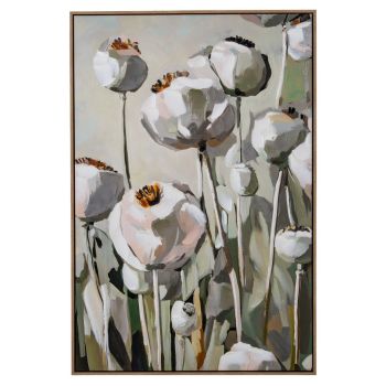 Poppy Heads Hand Painted Canvas in Frame - Wood - L3 x W80 x H120 cm - Multi-Coloured