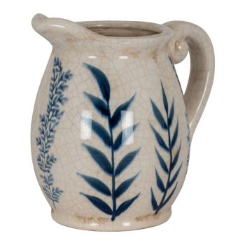 Small Blue Flora Olpe Jug Vase - Ceramic - L13 x W14 x H17 cm - White
