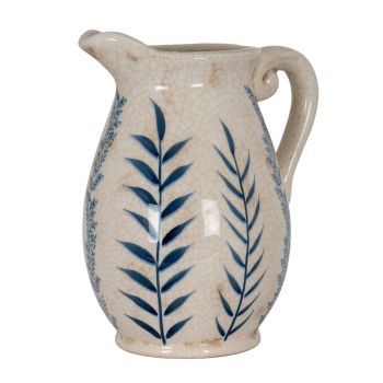 Large Blue Flora Olpe Jug Vase - Ceramic - L18 x W20 x H28 cm - White
