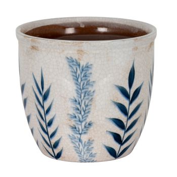 Small Blue Flora Planter Pot - Ceramic - L16 x W16 x H14 cm - White