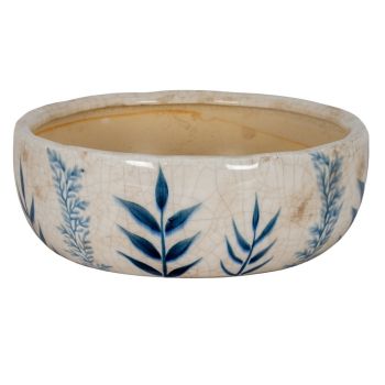 Small Blue Flora Bowl Pot - Ceramic - L20 x W20 x H8 cm - White