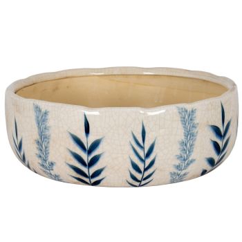 Large Blue Flora Bowl Pot - Ceramic - L30 x W30 x H11 cm - White
