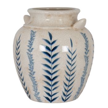 Blue Flora Amphora Vase - Ceramic - L31 x W31 x H34 cm - White
