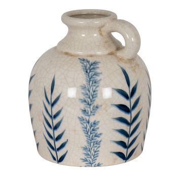 Blue Flora Amphora Jug Vase - Ceramic - L19 x W19 x H23 cm - White