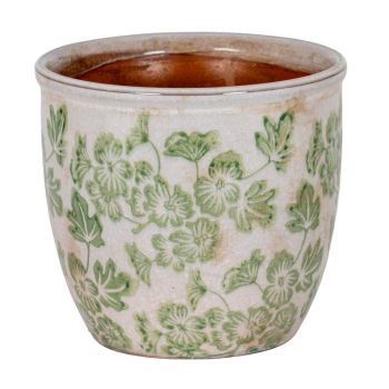 Small Green Clover Planter Pot - Ceramic - L16 x W16 x H14 cm - White