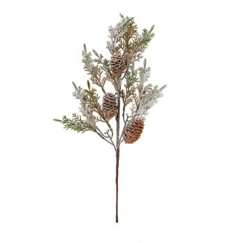 Large Frosted Cypress Fir Branch Spray with Pinecones - Plastic - L30 x W30 x H72 cm - Green