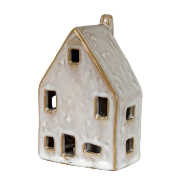 Nook House with LED Light - Ceramic - L7 x W5 x H12 cm - White