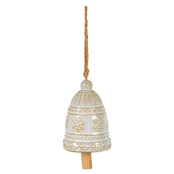 Large Bell Tree Ornament with Snowflake Detail - Ceramic - L11 x W11 x H16 cm - White