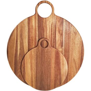 Large Round Acacia Serving Board with Handle - Acacia - L1 x W50 x H58 cm - Brown