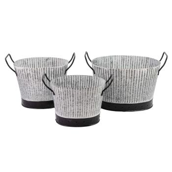 Ribbed Planter (Set of 3) - Antique Galv
