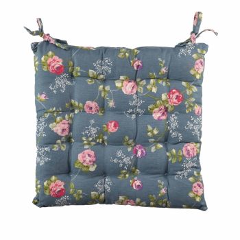 Square Seat Pad - Rosebud Print - L40 x W40 x H5 cm - Navy
