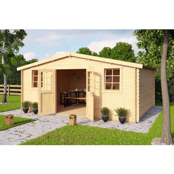 Wels 5-Log Cabin, Wooden Garden Room, Timber Summerhouse, Home Office - L548.8 x W420 x H245.1 cm