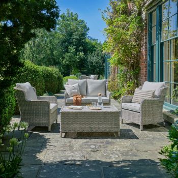 Vienna Lounge Set - Aluminium Wide Weave Wicker/Spun Polyester - Beige