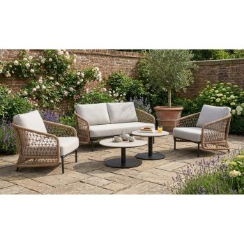 PEAKDALE - Open Weave 2 Seater Sofa Set with Double Coffee Tables - Anthracite Dune/Sand