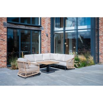 PEAKDALE - Open Weave mini Corner with Arm Chair and Gas Height Adjustable Table