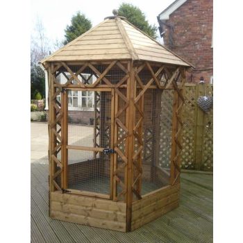 Buttercup Outdoor Bird Cage Hexagonal Victorian Aviary 8' diameter with nestbox