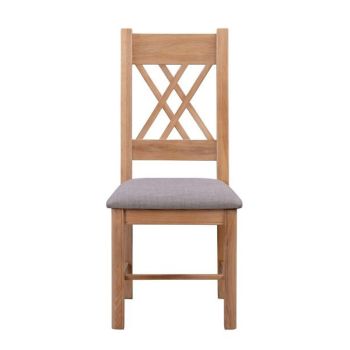 Bologna Painted Pair of Washed Oak Dining Chairs - Grey Fabric Seat - D48 x W66 x H109 cm