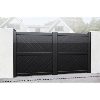 Double Swing Gate - 3000x1800mm - Black - Diagonal Solid Infill and Flat Top, Full Privacy Driveway Gate