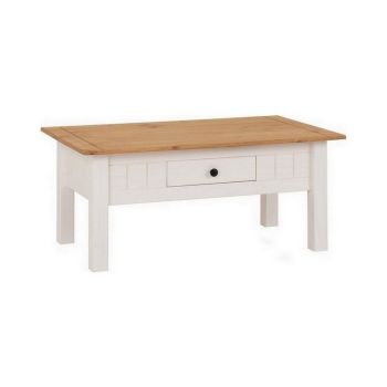Panama 1 Drawer Coffee Table - L60 x W100 x H44 cm - White/Natural Wax