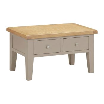 Windsor 2 Drawer Coffee Table - L55 x W90 x H50 cm - Putty/Oak