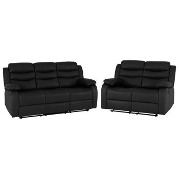 Roma 3+2 Recliner Suite - L90 x W185 x H102 cm - Black Faux Leather