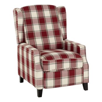 Kensington Recliner Chair - L93 x W70 x H103 cm - Red Tartan
