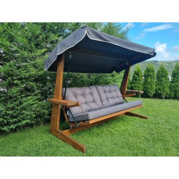 Brestwick 2400 3 Seater Swing Seat - Pine Wood/Oxford PU Polyester - L237 x W115 x H175 cm - Red Oak Colour Pine/Dark Grey 