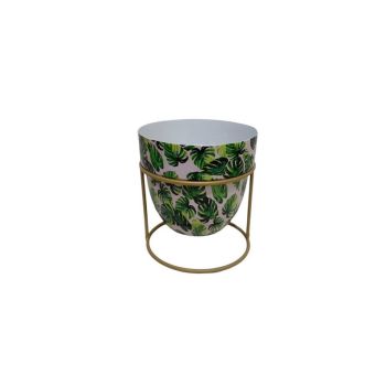 Decorative Planter in Stand - Iron - L13 x W13 x H13 cm - Green/White